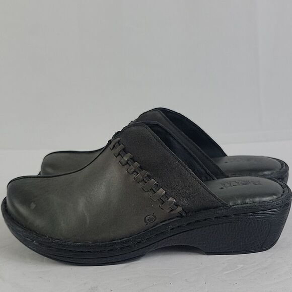 Born Avoca Gray Leather Slip On Women's Clogs. - Picture 4 of 12